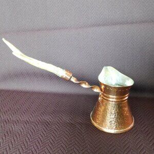 Faux antler handled hammered copper Turkish style coffee pot VGU